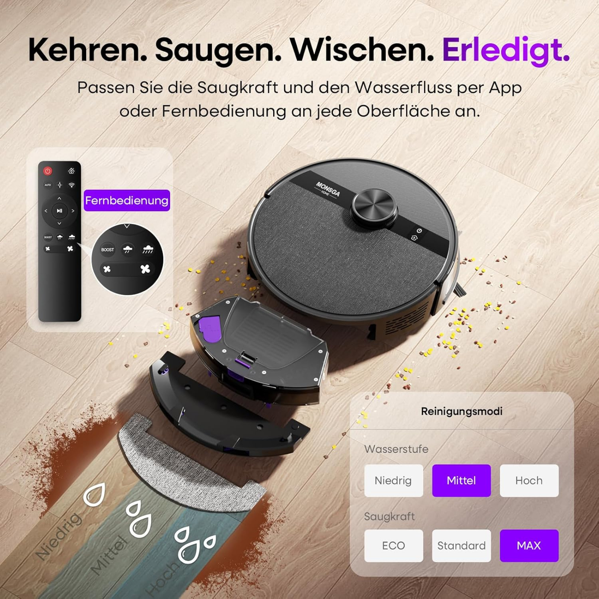 Робот-пилосос MONSGA 5000 з функцією вологого прибирання